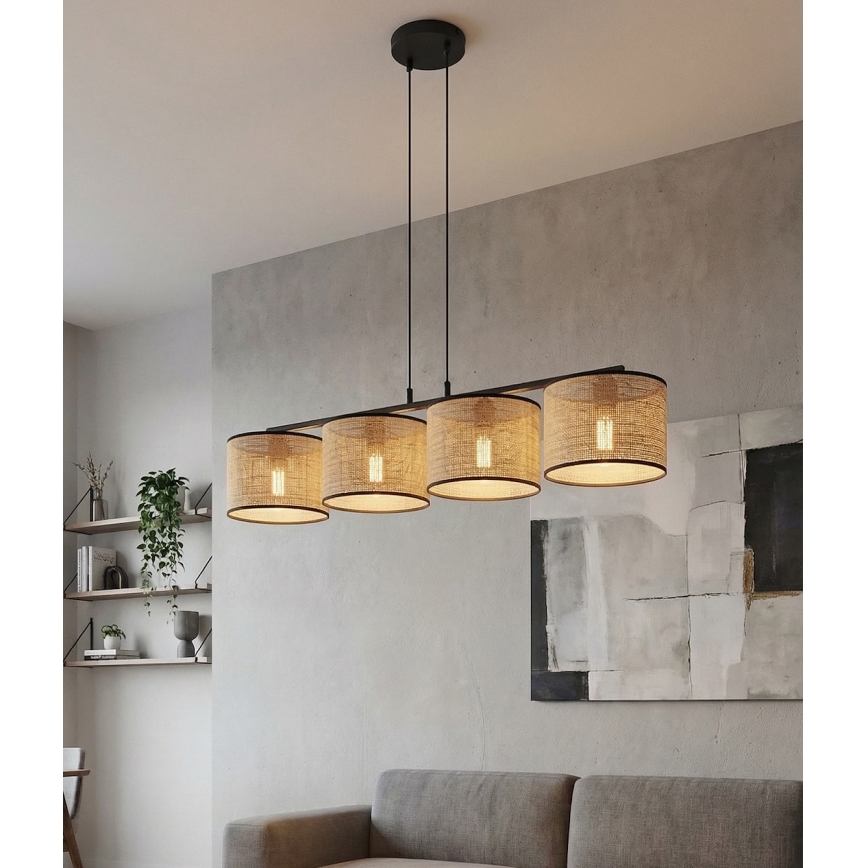 Люстра на шнурі ECO 4xE27/15W/230V бежевий/ротанг
