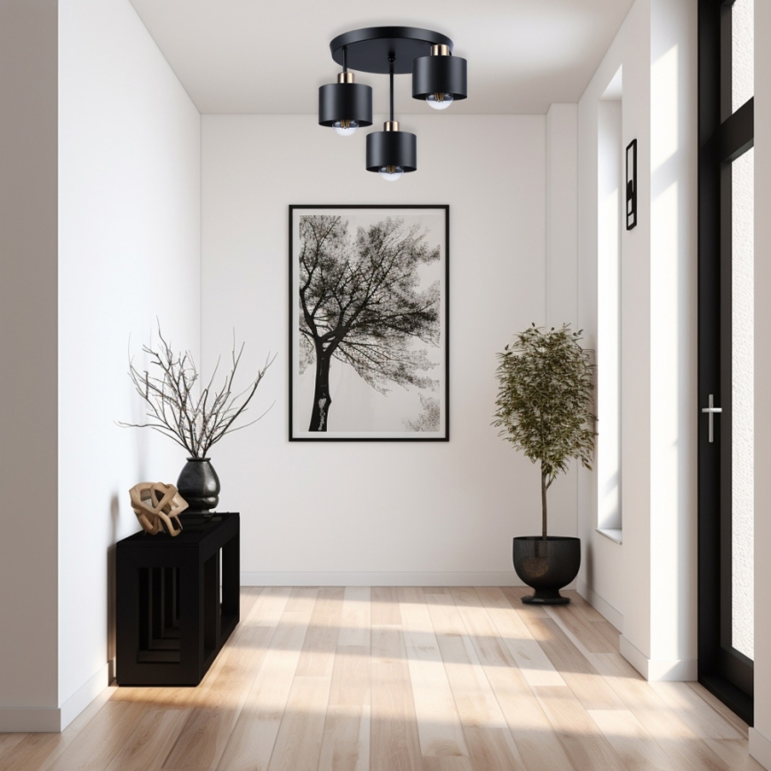 Люстра на штанге 3xE27/35W/230V диаметр 30 см черный/золотистый