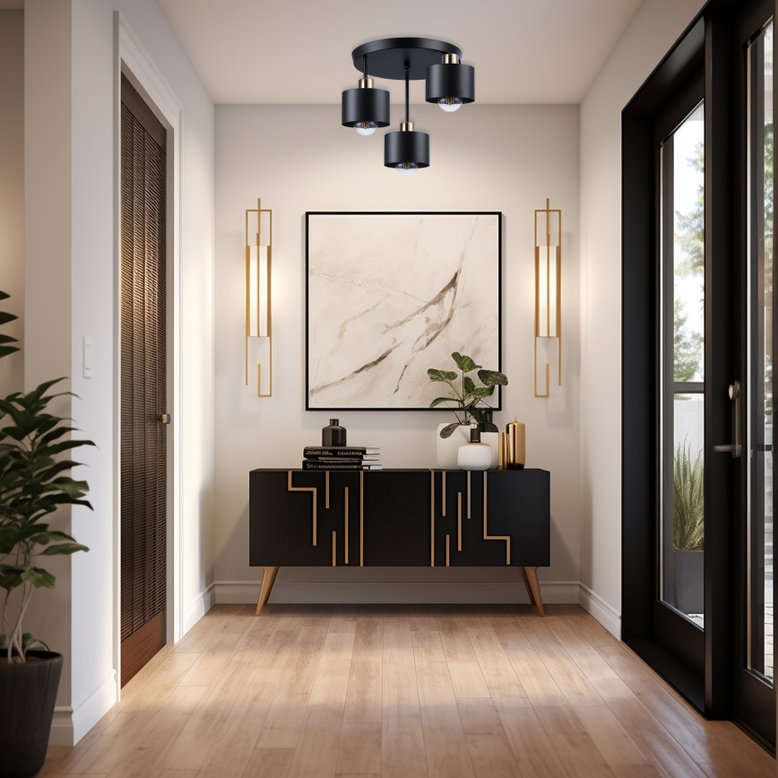 Люстра на штанге 3xE27/35W/230V диаметр 30 см черный/золотистый