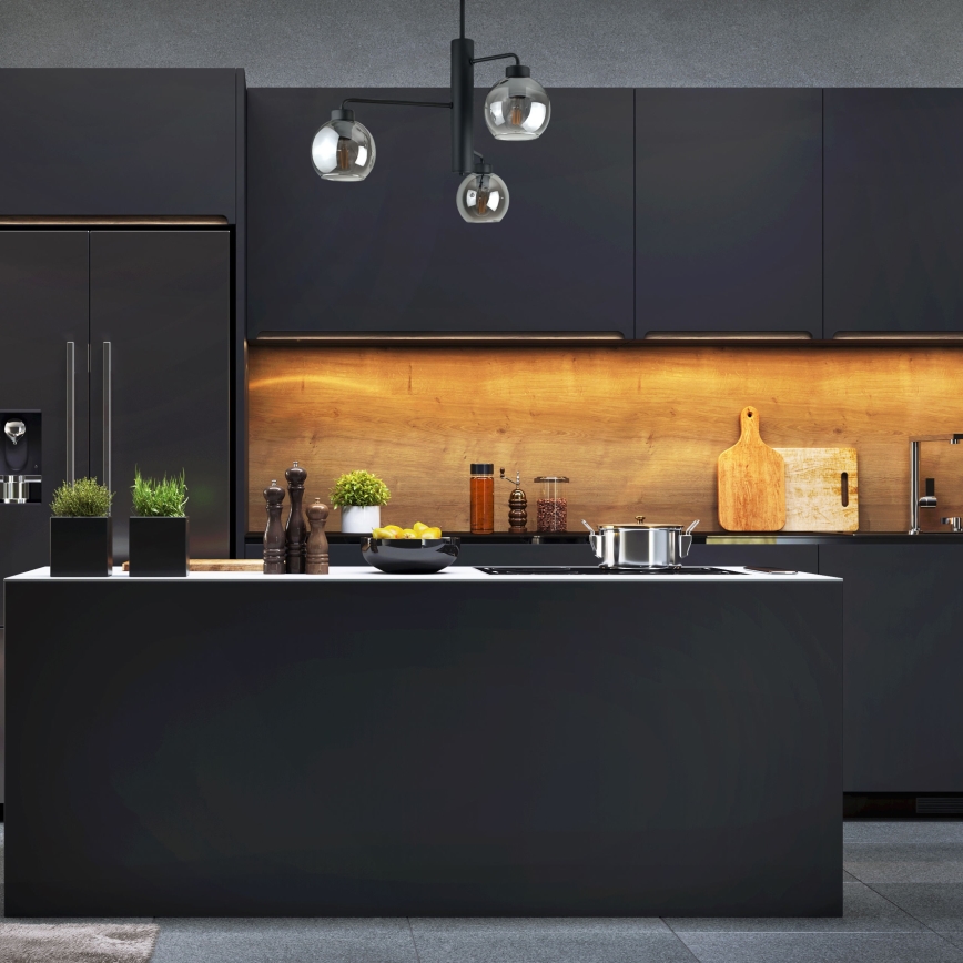 Люстра на штанге FLEX 3xE27/60W/230V черный/дымчатый черный