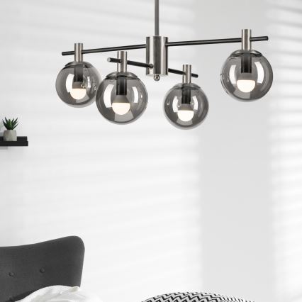 Люстра на штанге LILOU 4xE14/5W/230V матовый хром/дымчатый