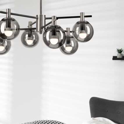 Люстра на штанге LILOU 6xE14/5W/230V матовый хром/дымчатый