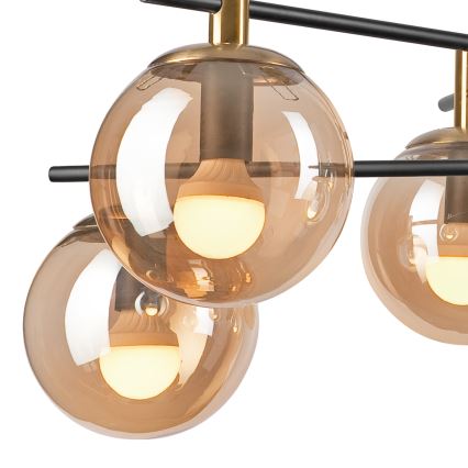 Люстра на штанге LILOU 6xE14/5W/230V золотистый/черный/дымчатый бежевый