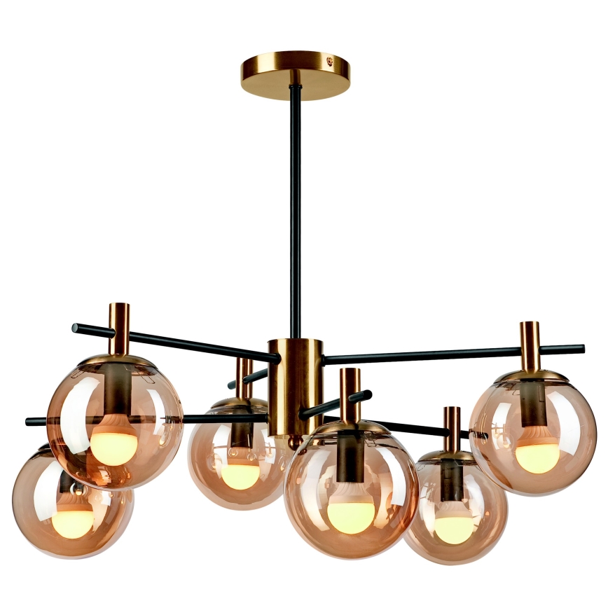 Люстра на штанге LILOU 6xE14/5W/230V золотистый/черный/дымчатый бежевый