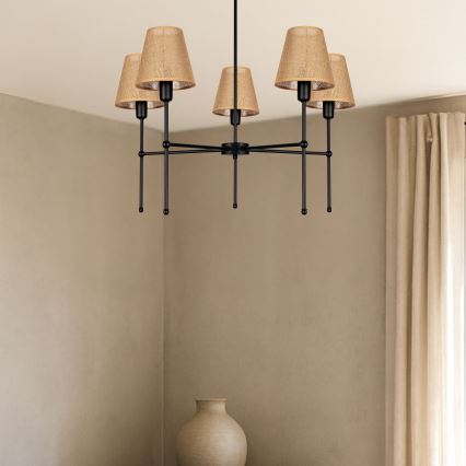 Люстра на штанге MADELA 5xE14/40W/230V джут/чёрный