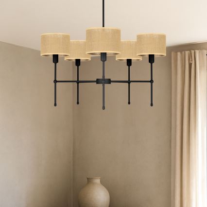 Lюстра на штанге MADELA 5xE14/40W/230V джут/чёрный
