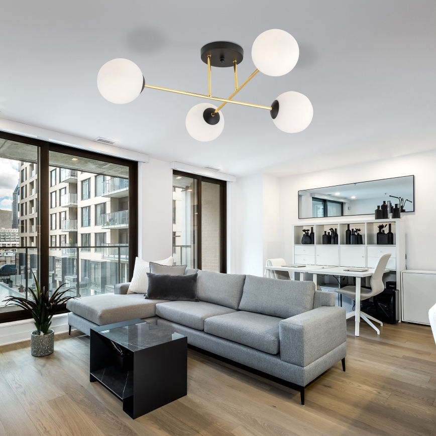 Люстра на штанге MAGNUM 4xE14/10W/230V белая/золотая/черная