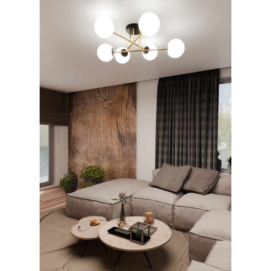 Люстра на штанге MAGNUM 6xE14/10W/230V белая/золотая/черная