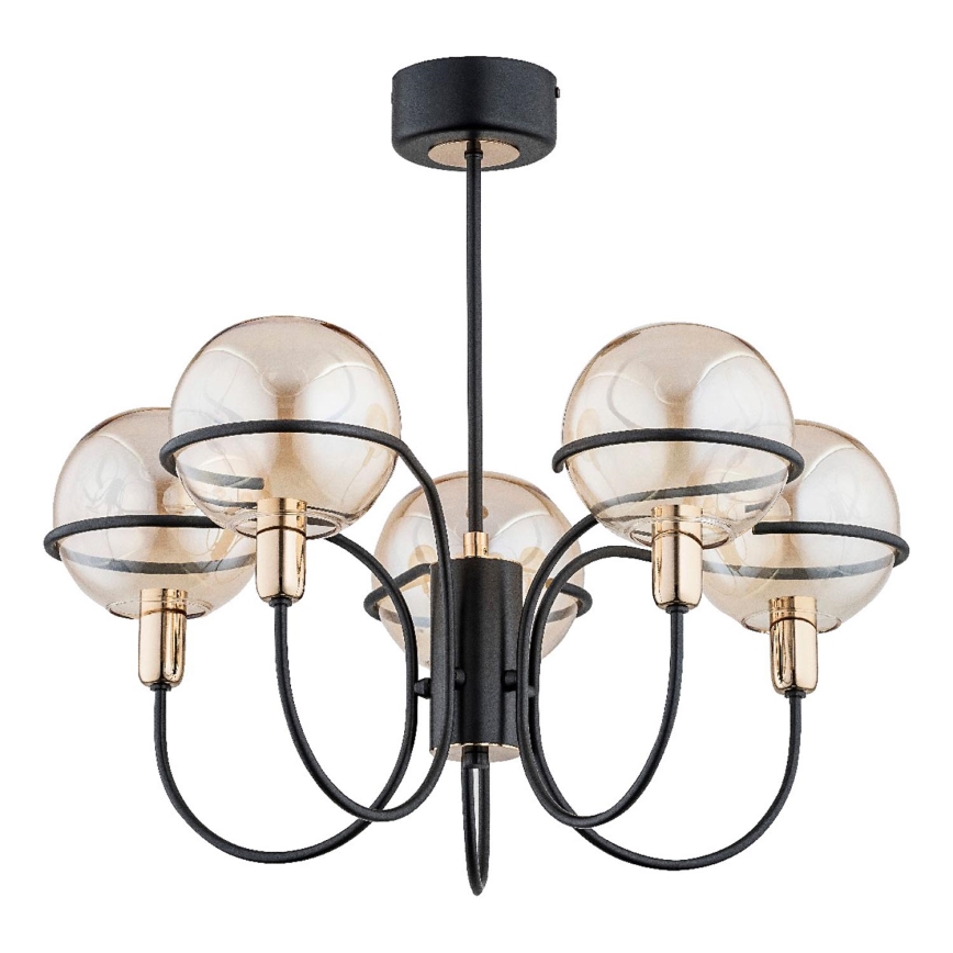 Люстра на штанге PETRA 5xE14/10W/230V черная/золотая