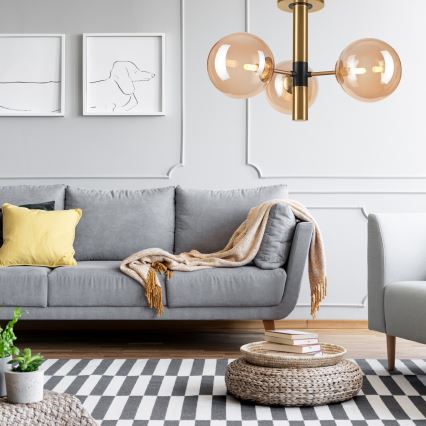 Люстра на штанге ROLLO 3xG9/5W/230V золотистый/дымчатый бежевый