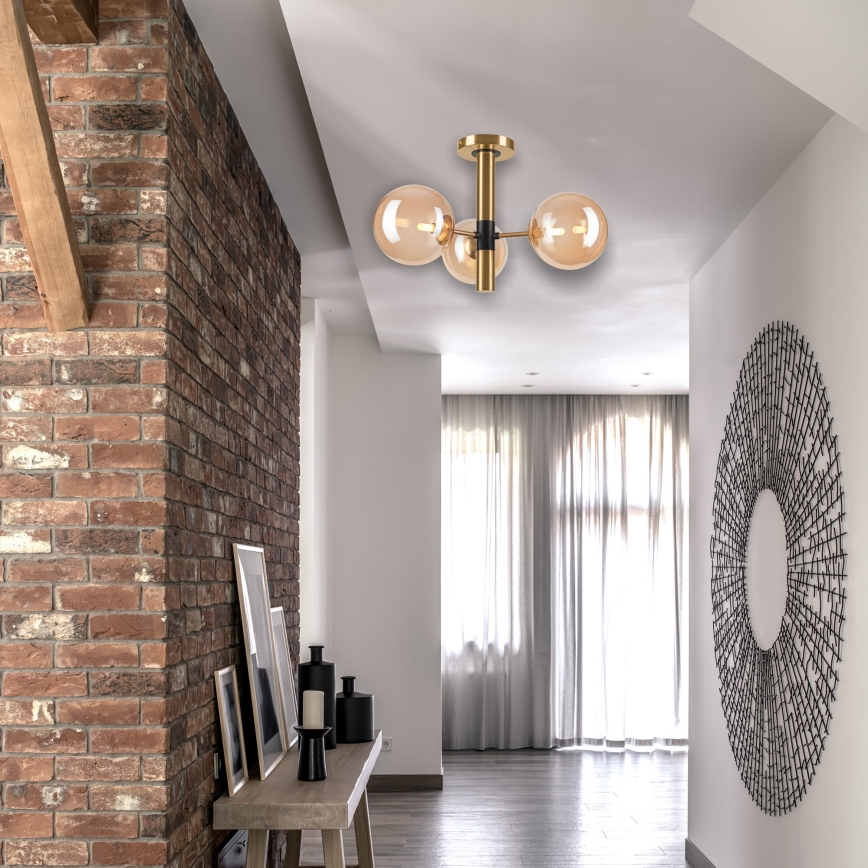 Люстра на штанге ROLLO 3xG9/5W/230V золотистый/дымчатый бежевый