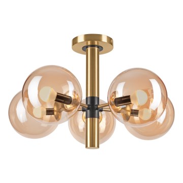 Люстра на штанге ROLLO 5xE14/5W/230V золотистый/дымчатый бежевый