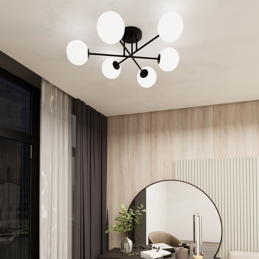 Люстра на штанге ROMA 6xE14/10W/230V черный/белый