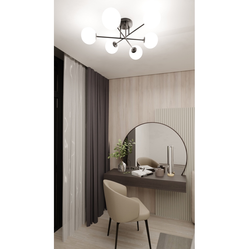 Люстра на штанге ROMA 6xE14/10W/230V черный/белый