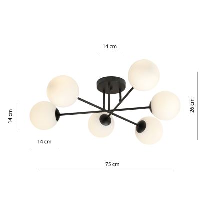 Люстра на штанге ROMA 6xE14/10W/230V черный/белый
