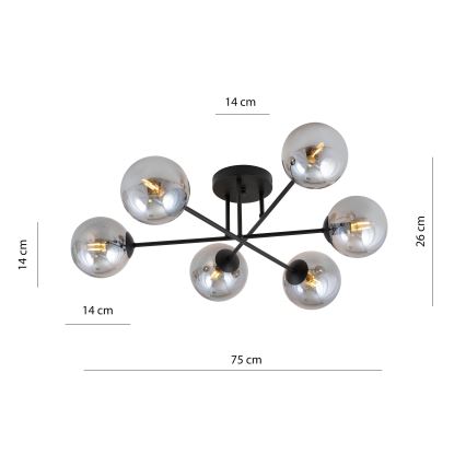 Люстра на штанге ROMA 6xE14/10W/230V черный/дымчатый