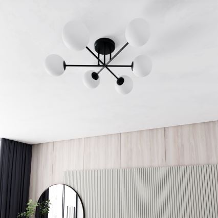 Люстра на штанге ROMA 6xE14/10W/230V черный/белый