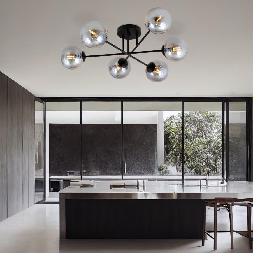 Люстра на штанге ROMA 6xE14/10W/230V черный/дымчатый