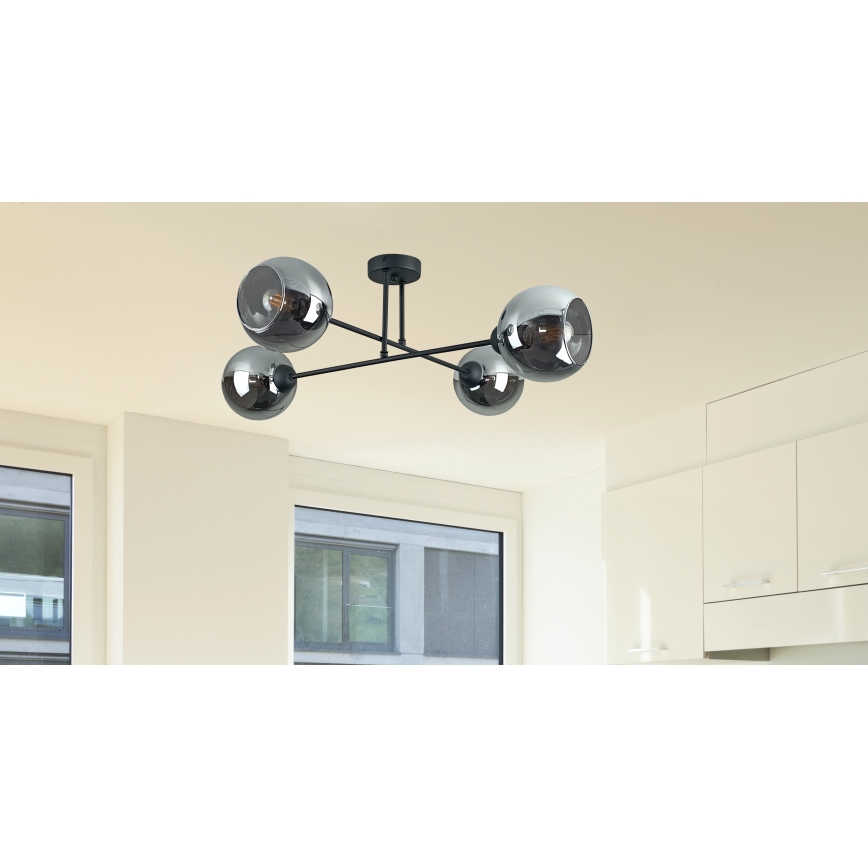 Люстра на штанге VASCO 4xE27/60W/230V черный/дымчатый черный