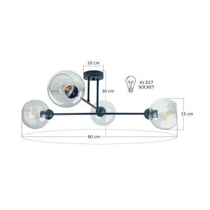 Люстра на штанге VASCO 4xE27/60W/230V черный/прозрачный