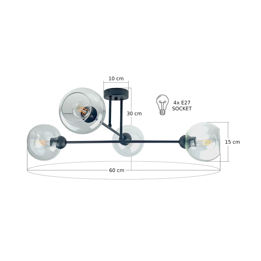 Люстра на штанге VASCO 4xE27/60W/230V черный/прозрачный