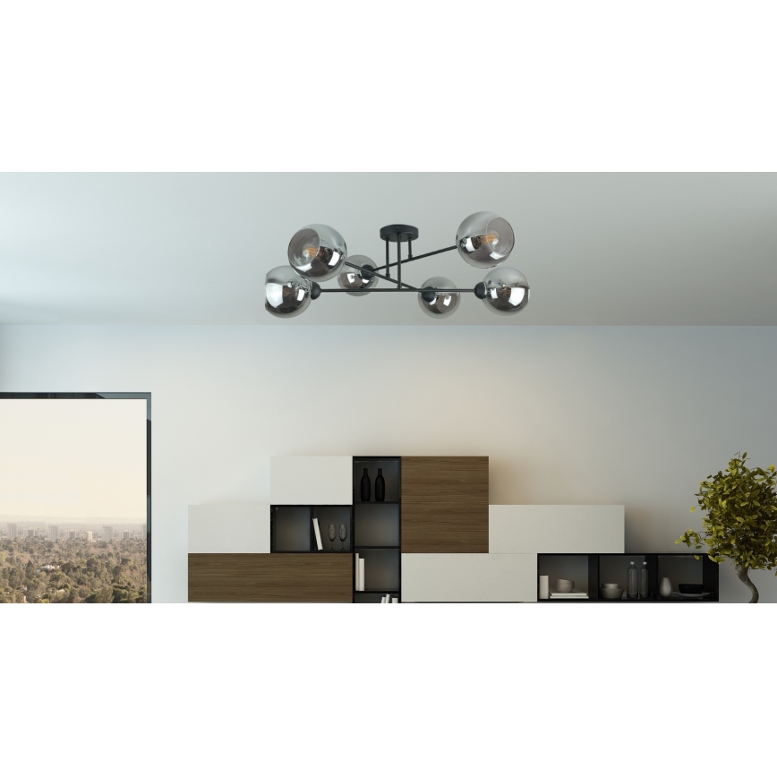 Люстра на штанге VASCO 6xE27/60W/230V черный/дымчатый черный