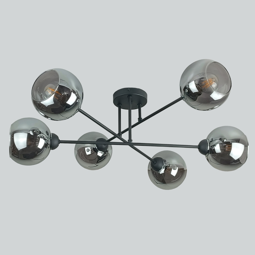 Люстра на штанге VASCO 6xE27/60W/230V черный/дымчатый черный
