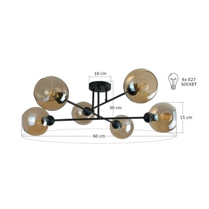 Люстра на штанге VASCO 6xE27/60W/230V черный/дымчатый бежевый