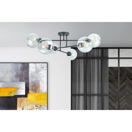 Люстра на штанге VASCO 6xE27/60W/230V черный/прозрачный