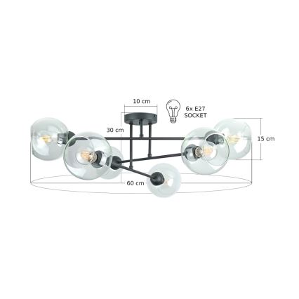 Люстра на штанге VASCO 6xE27/60W/230V черный/прозрачный