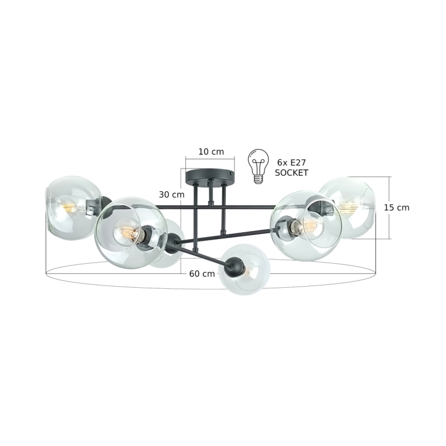 Люстра на штанге VASCO 6xE27/60W/230V черный/прозрачный