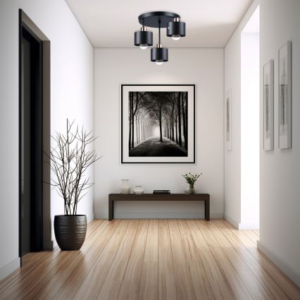 Люстра на штанзі 3xE27/35W/230V діаметр 30 см чорний/золотий