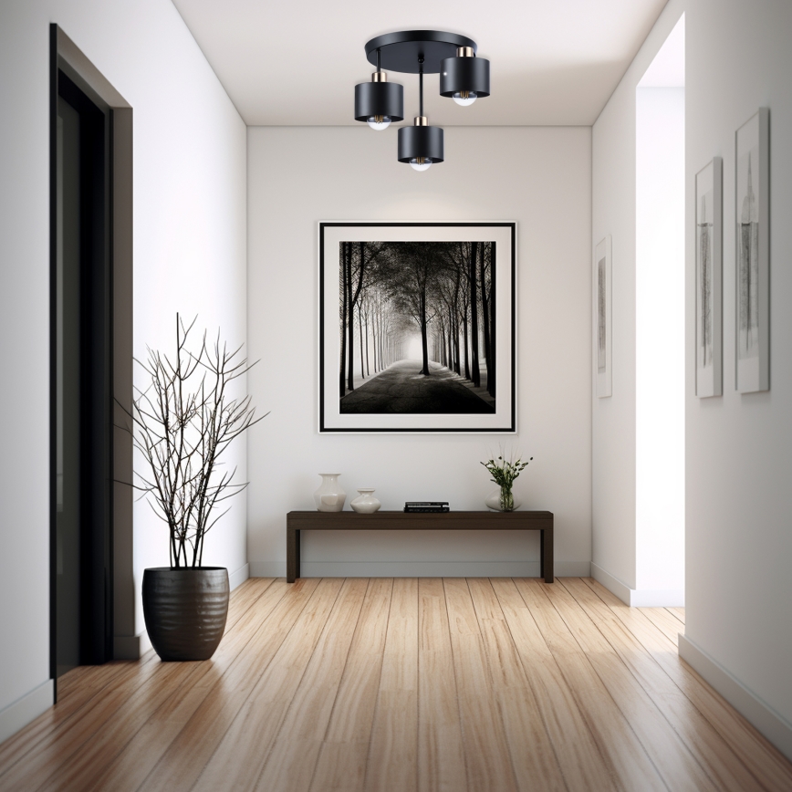 Люстра на штанзі 3xE27/35W/230V діаметр 30 см чорний/золотий