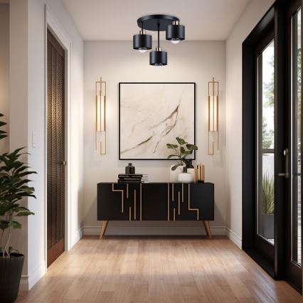 Люстра на штанзі 3xE27/35W/230V діаметр 30 см чорний/золотий