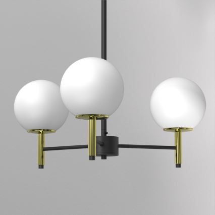 Люстра на штанзі AWINION 3xE27/15W/230V білий/золотий/чорний