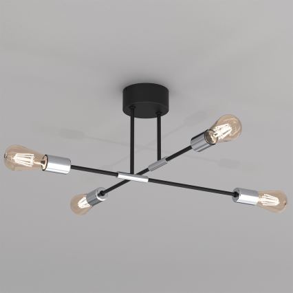 Люстра на штанзі FLAME 4xE27/60W/230V чорний/глянцевий хром