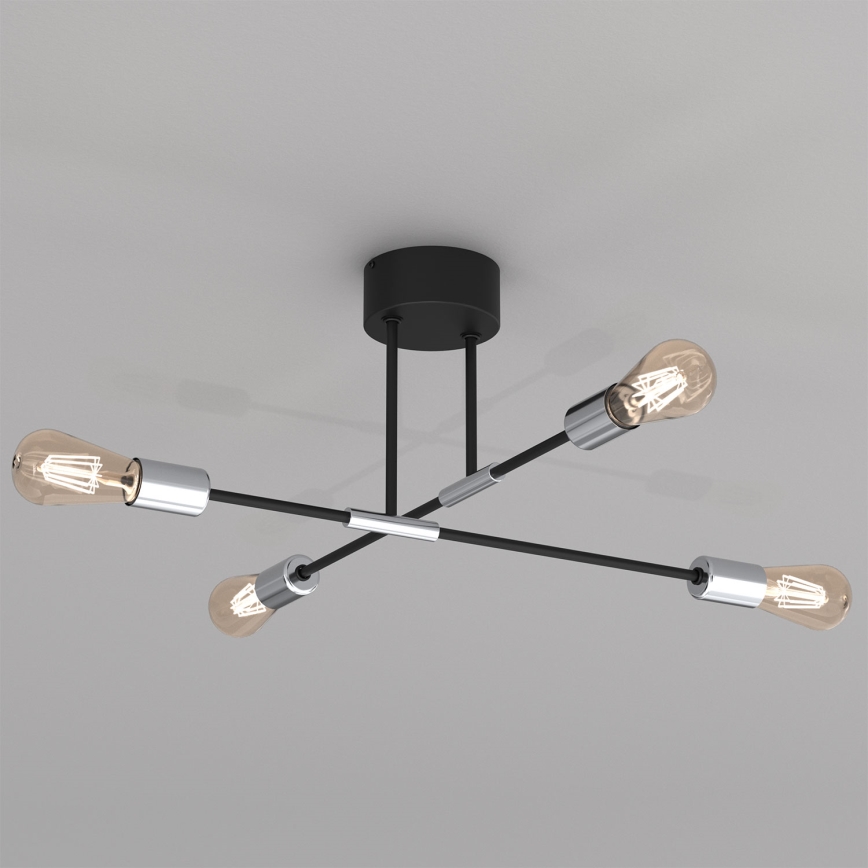Люстра на штанзі FLAME 4xE27/60W/230V чорний/глянцевий хром