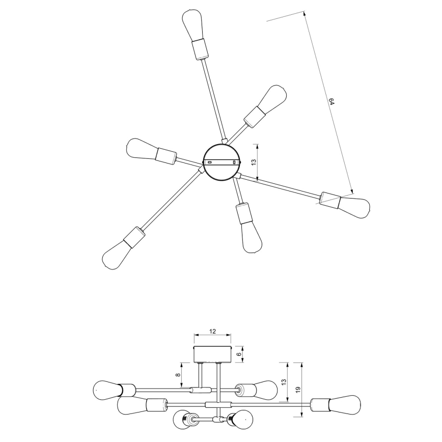 Люстра на штанзі FLAME 6xE27/60W/230V чорний/золотий