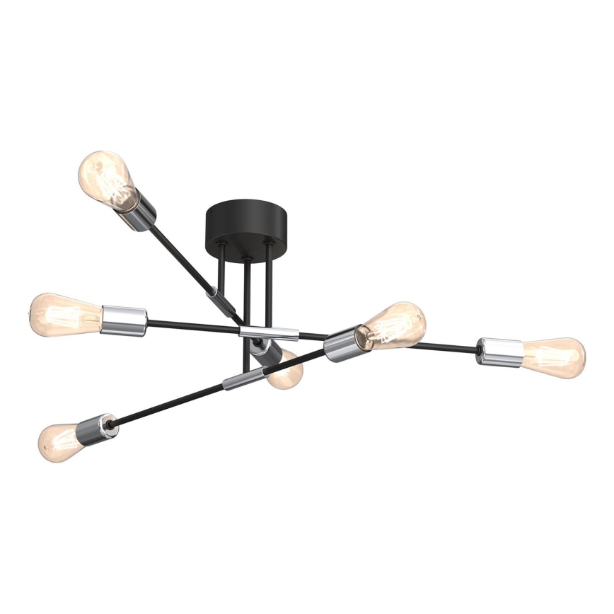 Люстра на штанзі FLAME 6xE27/60W/230V чорний/глянцевий хром