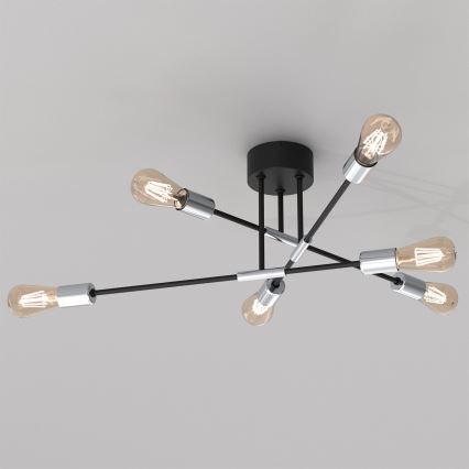 Люстра на штанзі FLAME 6xE27/60W/230V чорний/глянцевий хром