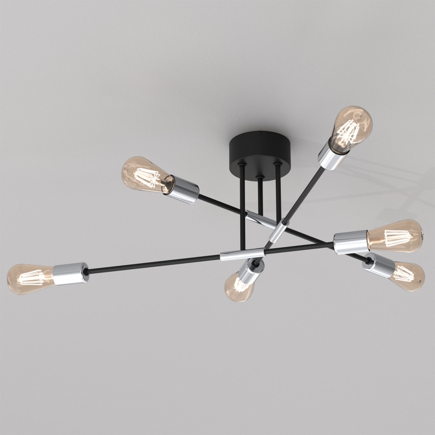Люстра на штанзі FLAME 6xE27/60W/230V чорний/глянцевий хром