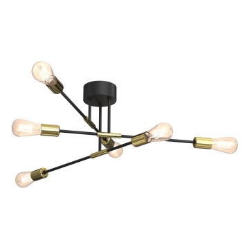 Люстра на штанзі FLAME 6xE27/60W/230V чорний/золотий
