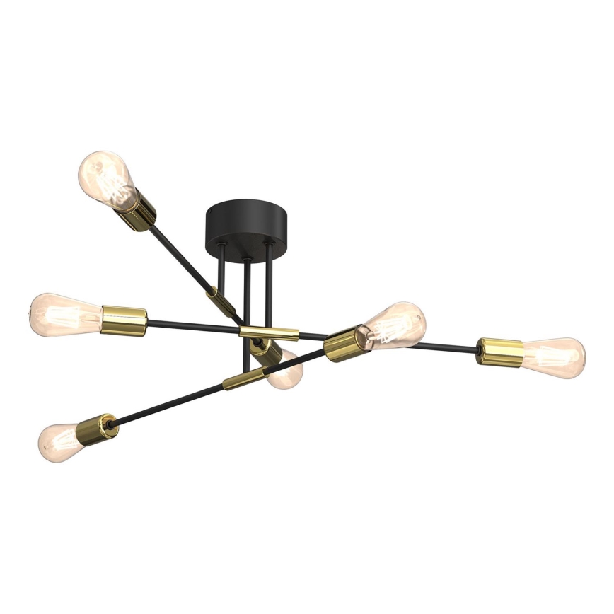 Люстра на штанзі FLAME 6xE27/60W/230V чорний/золотий