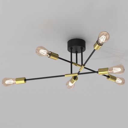 Люстра на штанзі FLAME 6xE27/60W/230V чорний/золотий