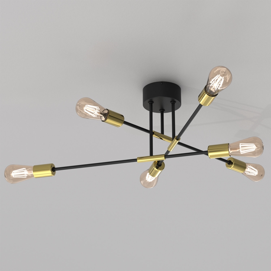 Люстра на штанзі FLAME 6xE27/60W/230V чорний/золотий