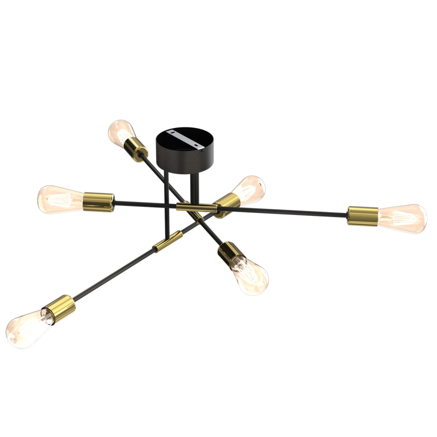 Люстра на штанзі FLAME 6xE27/60W/230V чорний/золотий