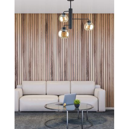 Люстра на штанзі FLEX 3xE27/60W/230V чорний/димчастий бежевий