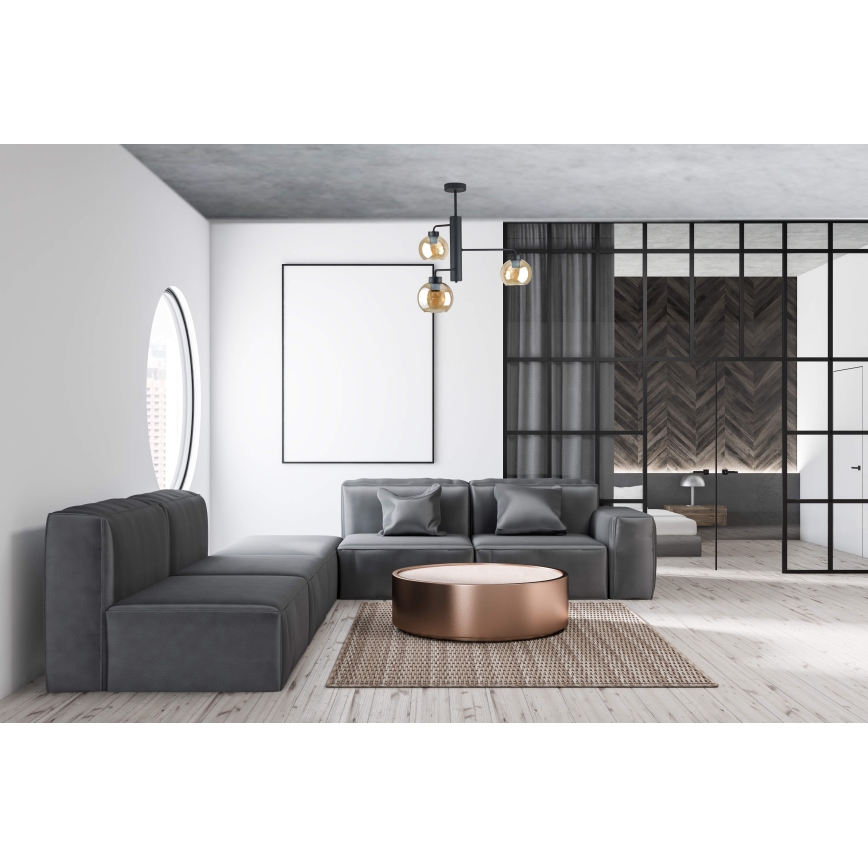 Люстра на штанзі FLEX 3xE27/60W/230V чорний/димчастий бежевий