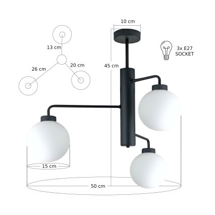 Люстра на штанзі FLEX 3xE27/60W/230V чорний/білий