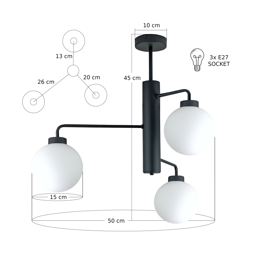Люстра на штанзі FLEX 3xE27/60W/230V чорний/білий